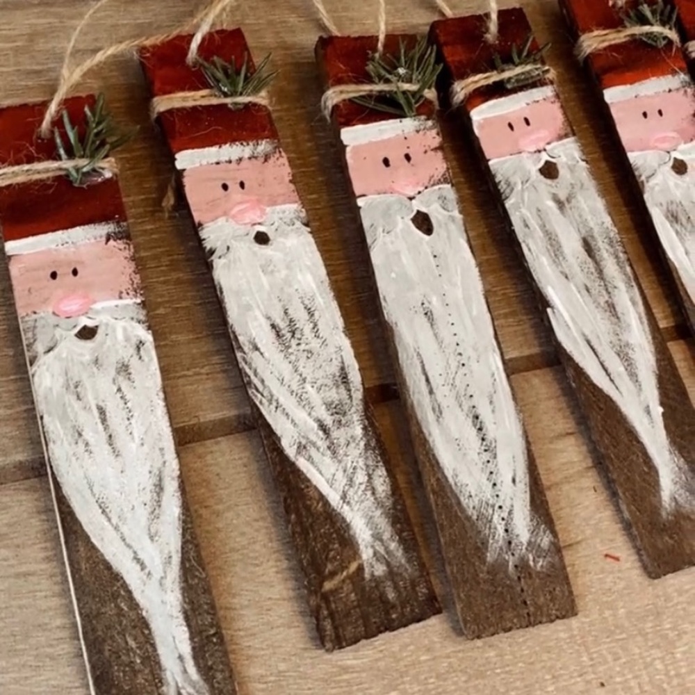 Hand painted rustic Santa ornaments